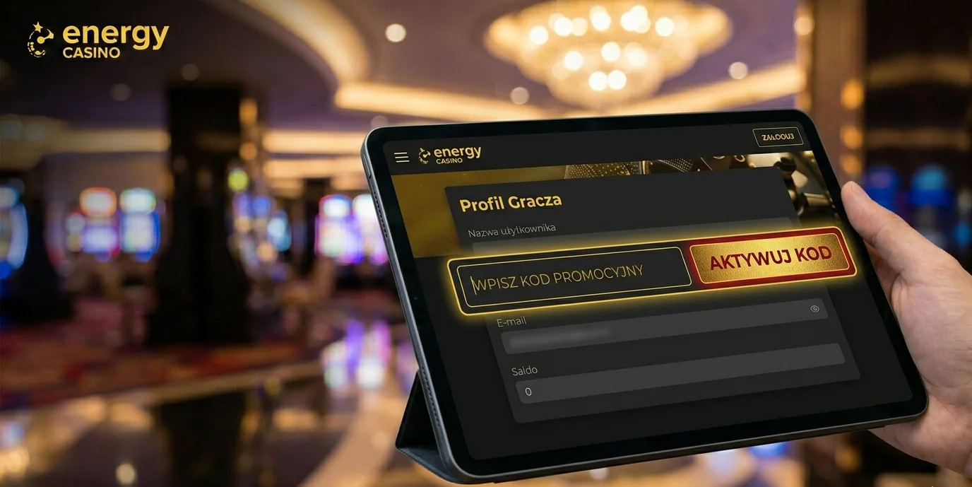 Aktywacja kodu promocyjnego w panelu Energy Casino na tablecie